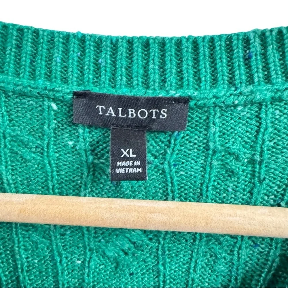 Talbots Green Cable Knit Sweater Women’s XL Crewneck Button Cuff